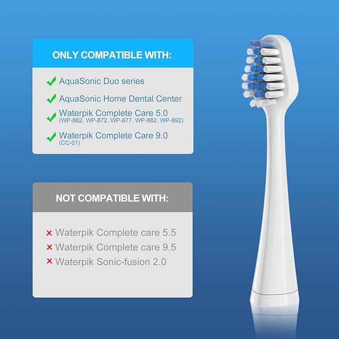 Harobey Replacement Toothbrush Heads for Waterpik Complete Care 5.0/9.0 Tooth Brush, and for AquaSonic Duo Series and Home Dental Center Electric Toothbrush, 10 Count, White