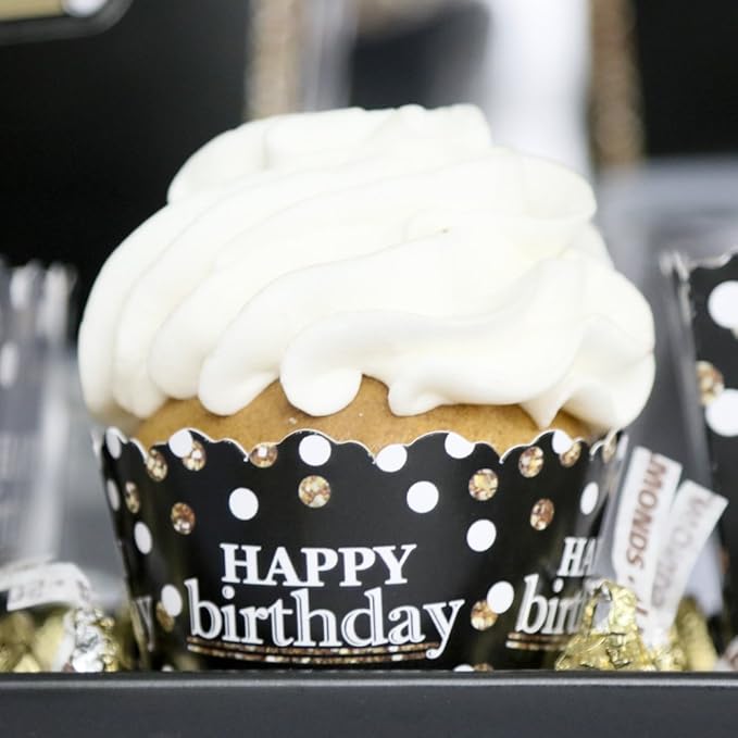Big Dot of Happiness Adult Happy Birthday - Gold - Birthday Party Decorations - Party Cupcake Wrappers - Set of 12