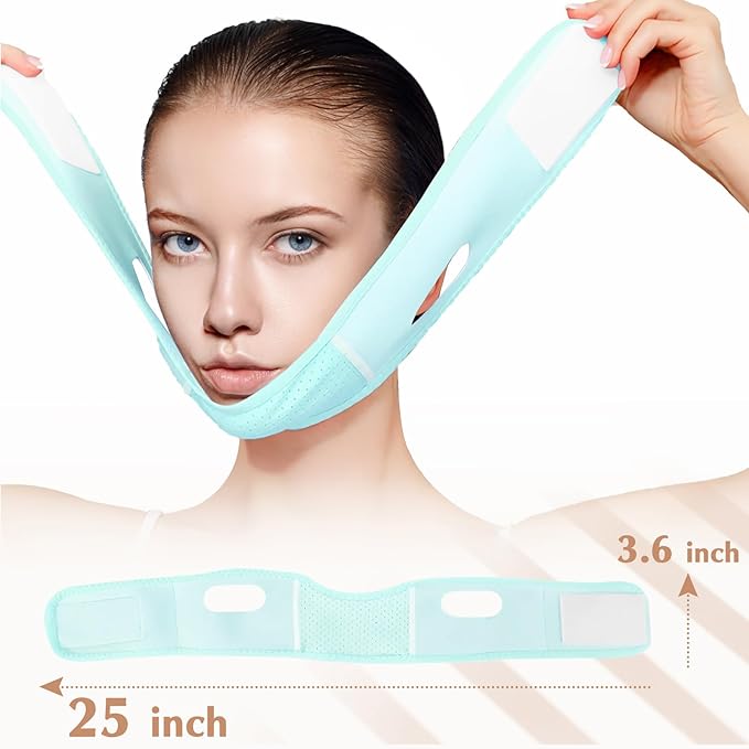 Reusable V Line Lifting Mask with Chin Strap, V Shaped Face Mask for Sagging, Jaw Exerciser (Light Blue)