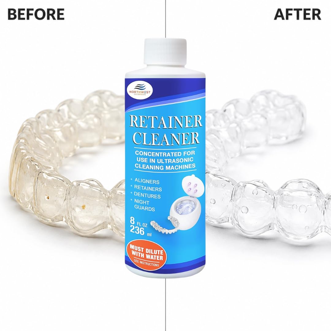 Northwest Enterprises Ultrasonic Retainer Cleaner Solution – Multi-Enzymatic, Odor & Stain Removal, For Invisalign, Nightguards & Mouthguards, Made in Canada, 8oz,16oz,32oz