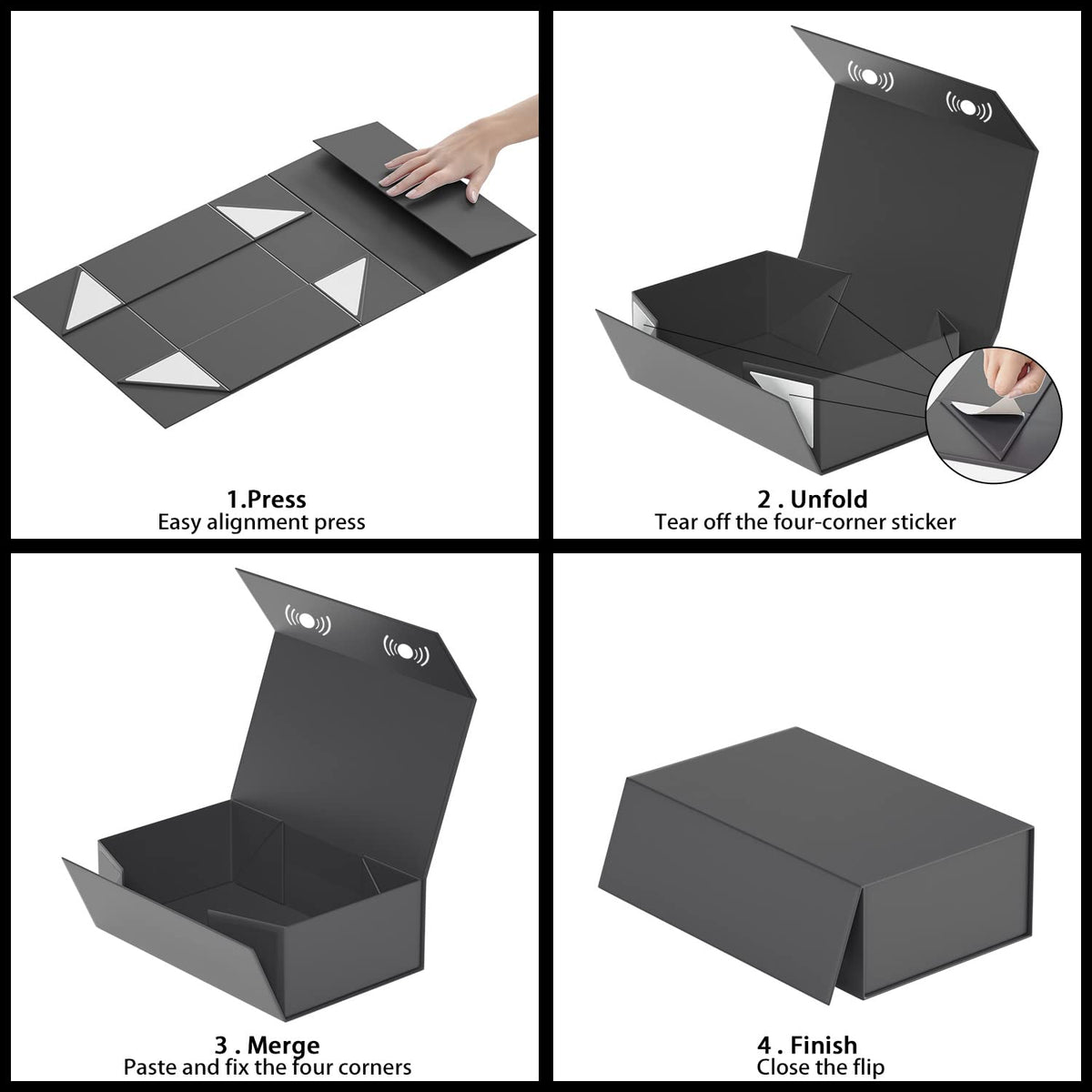 RYDDOY 5 Pack Black Gift Box, 9.5x6x3'' Gift boxes for Presents with Lids Magnetic Closure Rectangle Collapsible for Groomsman Proposal Box, Wedding, Christmas, Halloween, Birthday Gift Packging