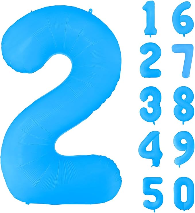 Fluorescent Blue Number Balloon 40 inch Giant Foil Helium Balloons Blue Number 2 Balloon for 2nd Birthday Party Decorations