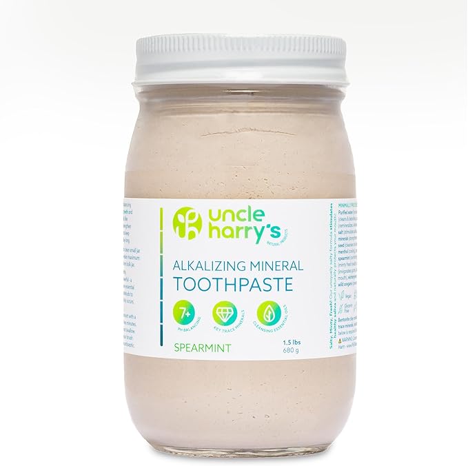 Uncle Harry's Spearmint Remineralizing Toothpaste 1.5 lb jar | Natural Whitening Tooth Paste Freshens Breath & Promotes Enamel | Vegan Fluoride Free Toothpaste