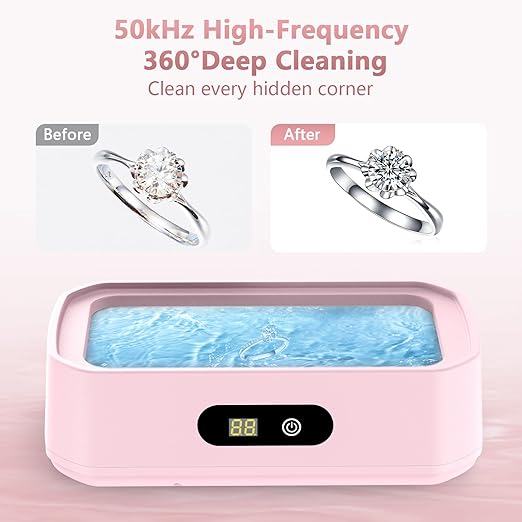2025 Upgrade Large Capacity Ultrasonic Cleaner, 50Khz Ultrasonic Cleaner Machine with 5 Modes Timer for Glasses Dentures-304 Stainless Steel Tank, Pink
