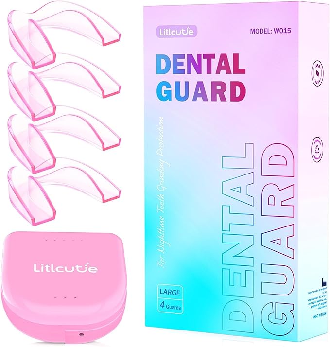 Litlcutie Large Mouth Guard for Grinding Teeth at Night, Night Guards for Teeth Grinding,Mouthguards for Grinding of Teeth, Sleep Guard with 2 x 5X Mirror Mouth Guard Case, Large (4 Pack)