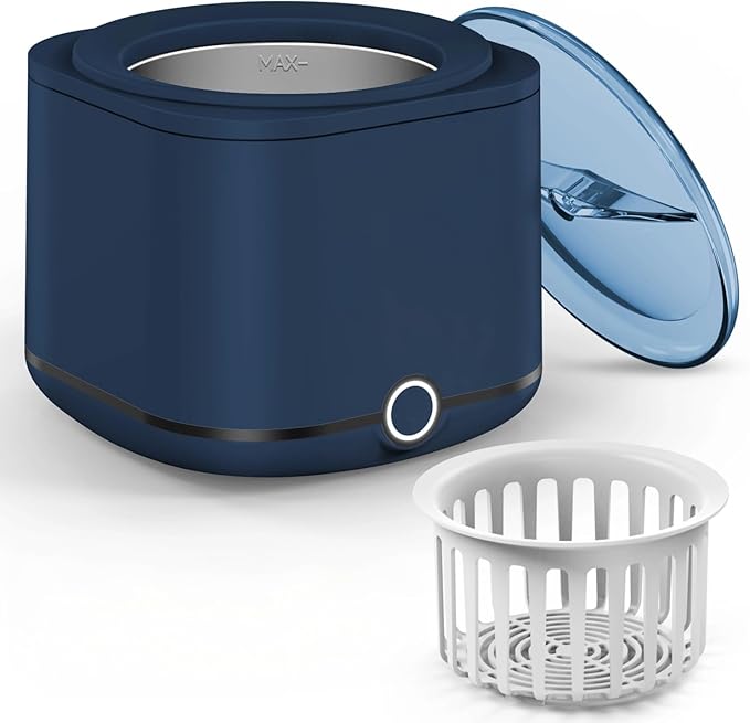 Retainer Cleaner, 48kHz Ultrasonic Retainer Cleaner Machine for Denture, Mouthguard, Braces, Night Guard, Aligner, Toothbrush, Jewelry with 7.8OZ Dental Cleaning Pod-Blue
