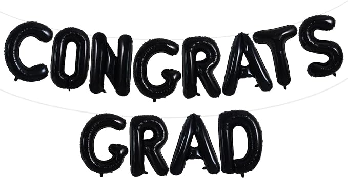 TONIFUL 2026 Congrats Grad Balloons - 16 Inch Black Congrats Foil Balloons Banner Reusable Material for Graduation Party Graduate Congratulations 2026 Congrats Grad Decorations