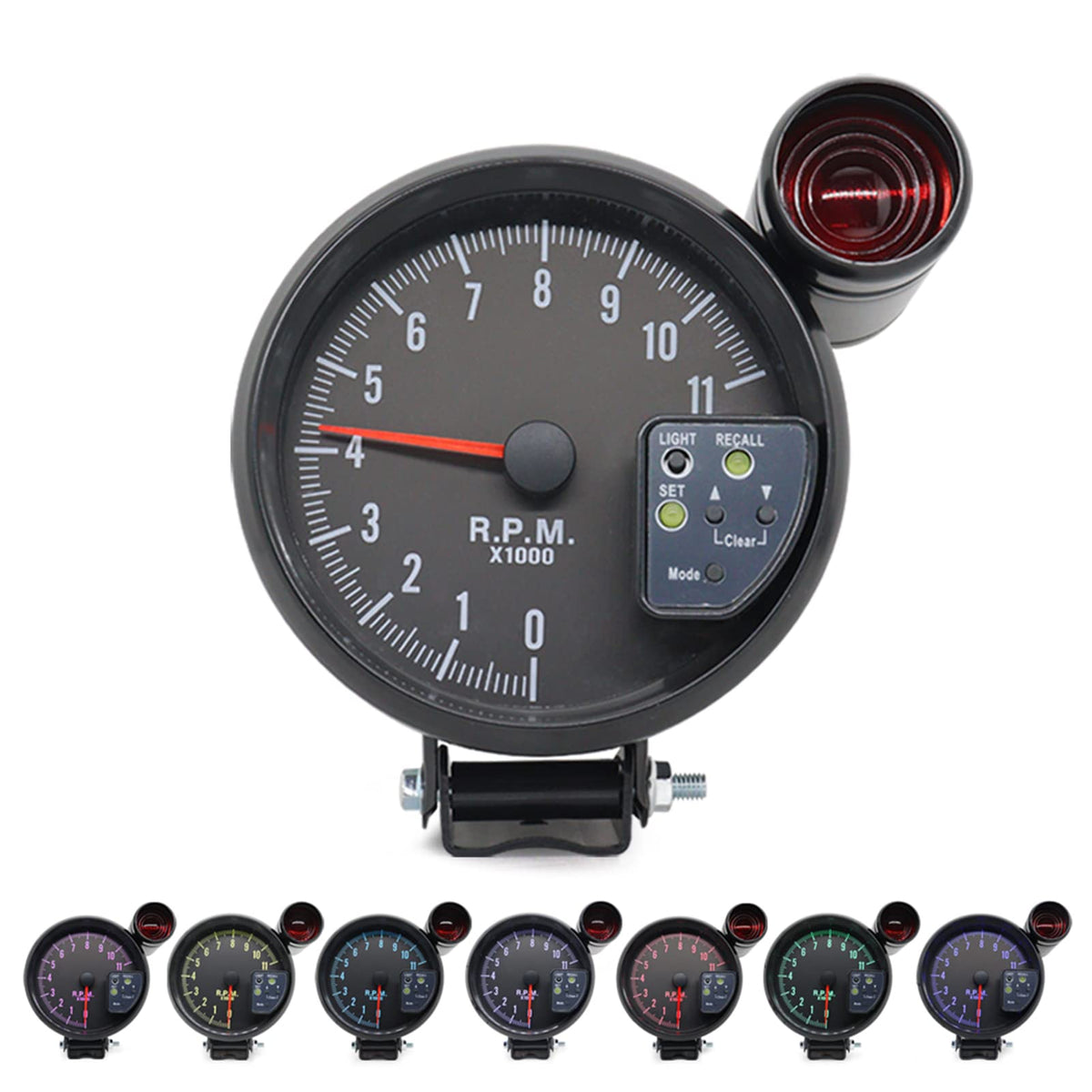 Shkalacar 5 Tachometer Gauge RPM Tach Gauge with 7 LED Multicolored Display Backlight with Shift Light Peak Sound LED Flash When