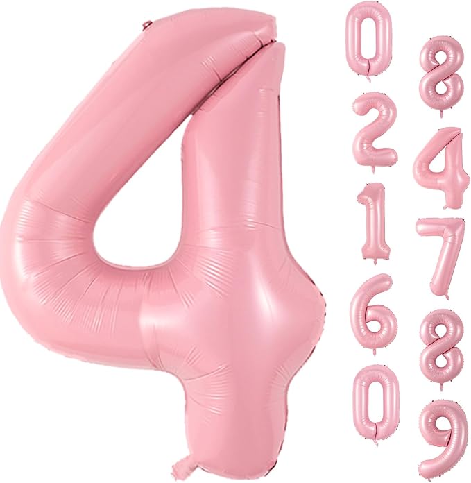 Pink 4 Balloon Number 40 Inch, Big Large Foil Number Balloons 0-9, Giant Light Pink Digital 4 Balloons, Baby Pink Number 4 Balloons Helium for Girls 4 Year Old Birthday Party Decorations Anniversary
