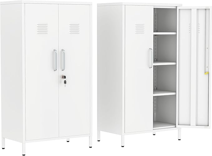 Tall Narrow Storage Cabinet 51.18" H Bathroom Cabinet Metal Pantry Cabinets, 3 Adjustable Shelves for Kitchen, Home Office, Living Room, Dinning Room (30 inches Wide White)