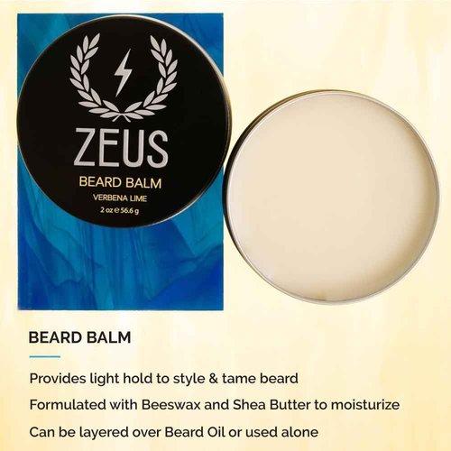 ZEUS Everyday Beard Kit for Men, Facial Hair Shampoo, Conditioner, Oil, Balm & Tin Gift Box, Premium Beard Care & Grooming Set (Made in USA) Sandalwood