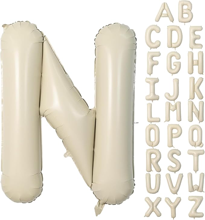 Cream N Letter Balloons,40 Inch Letter N Balloon Beige,Helium Custom Letter Balloon for Birthday Anniversary Party Decorations