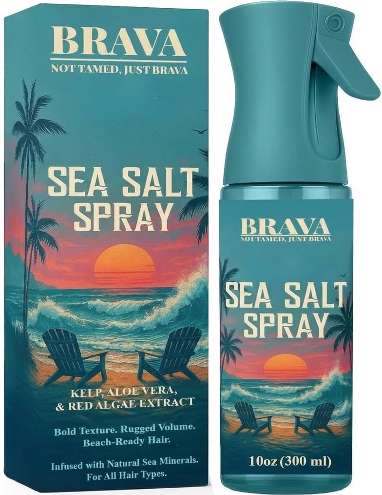 BRAVA NOT TAMED, JUST BRAVA Sea Salt Spray for Men Hair Styling - Men's Sea Salt Spray for Hair Texture & Beach Hair Texturizer, Texturizing - Water Seasalt Products - Adds Volume, All Natural 10 Oz