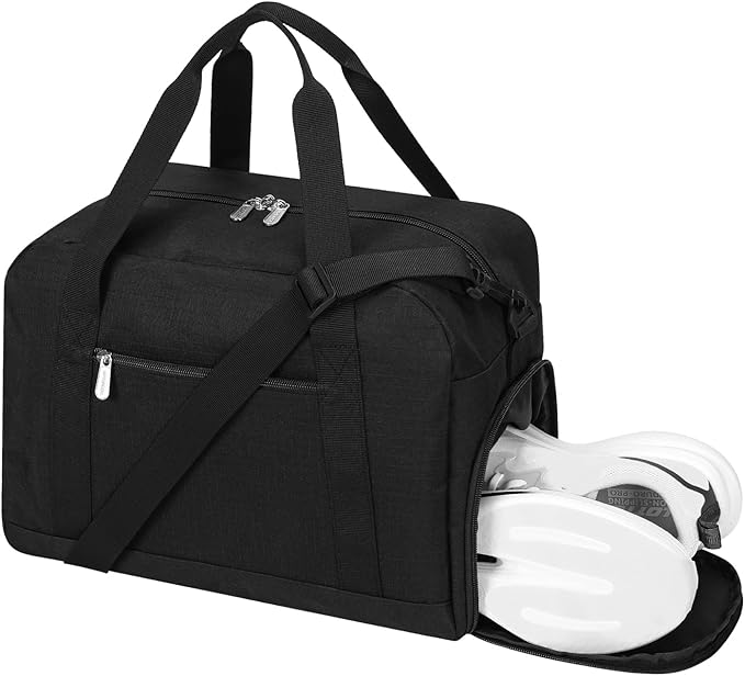 Apenze Small Gym Bag 14 inch lightweight Carry On Mini Duffel Bag with Shoe Compartment for Travel Sport - Black