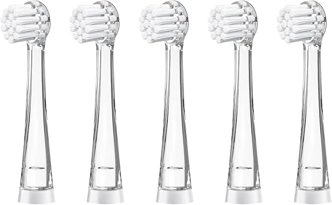 Teeteck 5 Pack Kids Toothbrush Replacement Heads Compatible with SEAGO SG513/SG977/SGEK6, DadaTech DT-K6/DT-BB1/DT-977, Brush-Baby WildOnes (Ages 8-18 Months/Transparent)