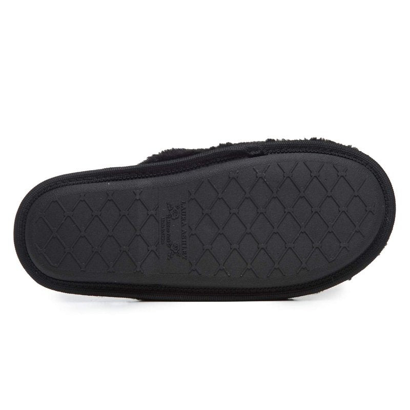 Laura Ashley Scuff Slippers, Plush Animal Print Slip-Ons for Women with Memory Foam Insole, Alpine Grey Medium