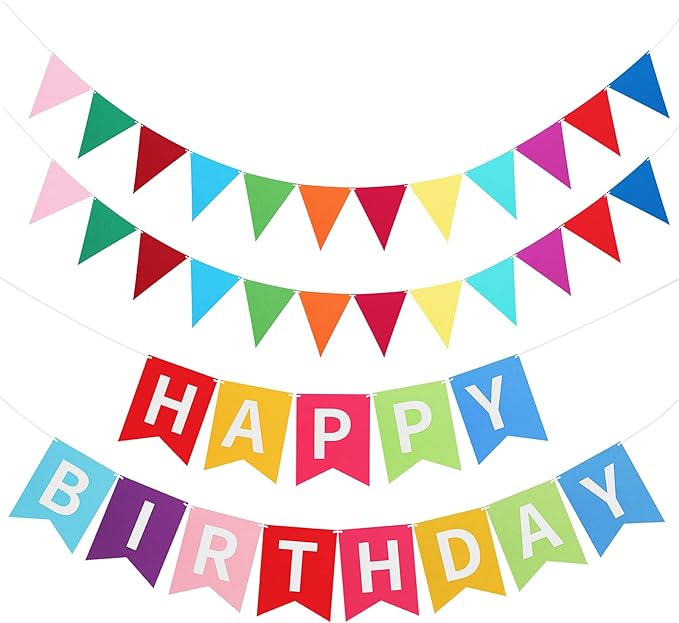 Irenare 4-Piece Happy Birthday Banner - Colorful Party Decor, Felt Garland Banner with Rainbow Colors
