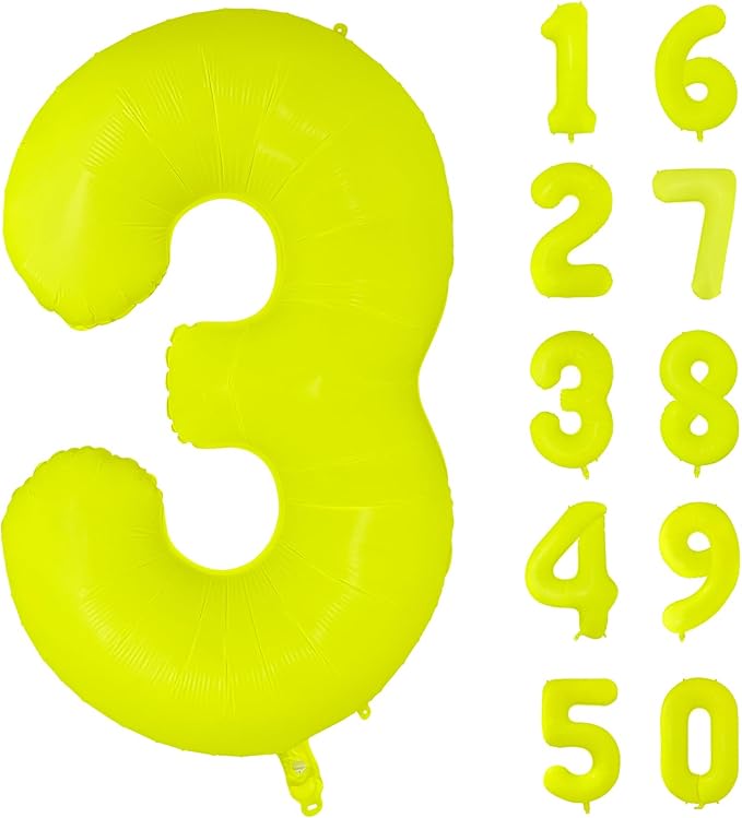 Fluorescent Yellow Number Balloon 40 inch Giant Foil Helium Balloons Yellow Number 3 Balloon for 3rd Birthday Party Decorations