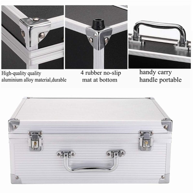 Tattoo Kit Box,Tattoo Case Organizer 12.6" x 9.5" x 5.1" W/Lock Machine Carrying Case,Aluminum Alloy with Sponge for Tatto Machine Box(silver)