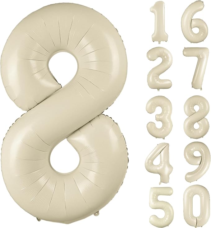 40 inch Cream White Number Balloon Giant Foil Helium Balloons Beige Number 8 Balloon for 8th Birthday Party Anniversary Decorations Supplies