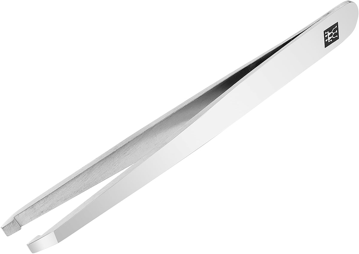 ZWILLING Slant Tweezer (plucking eyebrows, removing splinters, hand-finished, roughened tips), Polished, Silver, 3.5 inch