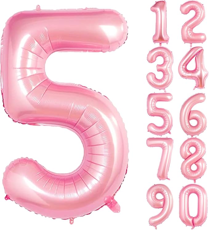 Number Balloons Pink Party Balloon - Giant Number 5 Balloon, 40 Inch Large Balloon, Birthday Decorations for Women, Birthday Balloon for Anniversary Baby Shower Princess Party Decorations