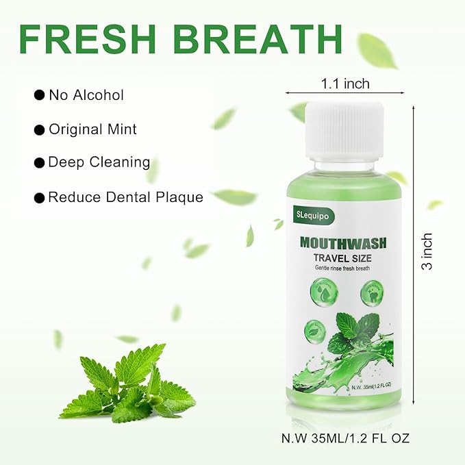 Travel Size Mouthwash Bulk Mini Fresh Mint Portable Mouthwash Individual Bottles 35ml/1.2fl oz for Travel Toiletry Kits (30)