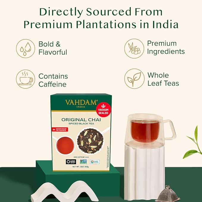 VAHDAM Masala Chai Tea - Loose Leaf 170+ Cups (340g/12oz) Blend of Black Tea with Cinnamon, Cardamom, Cloves & Black Pepper | Vacuum Sealed Pack