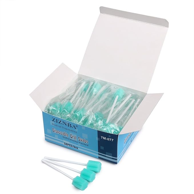 (50 Pack) Disposable Oral Swabs, Sterile Dental Sponge Swabsticks Unflavored for Mouth & Gum Cleaning
