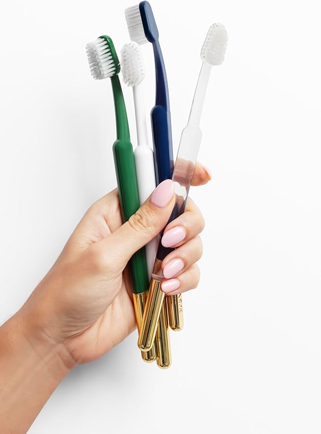 TRASK The Better Brush - Luxury Soft Bristle Dentist Designed Manual Toothbrush for Adults, English Hedge with Gold