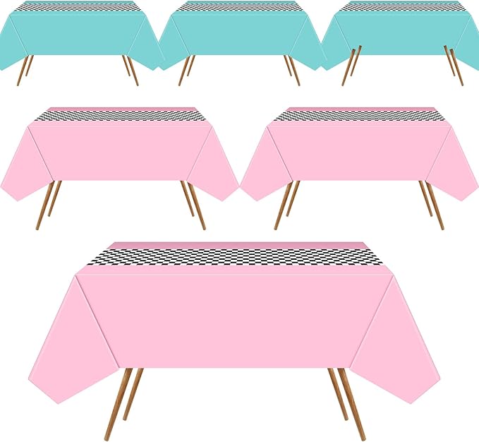 Irenare Car Birthday Party Supplies Racing Decorations 50s Party Tablecloth Racetrack Table Runner Table Covers for Kids Boy Car Theme Birthday Decor, 54 x 108 Inch(Cyan,Pink,6 Sheets)