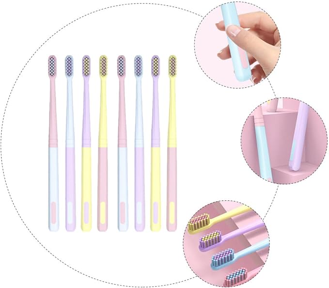 8Pcs Soft Bristle Toothbrush for Sensitive Gums Flexible Small Head Gum Care Toothbrushes in Pastel Colors for Adults and Travel