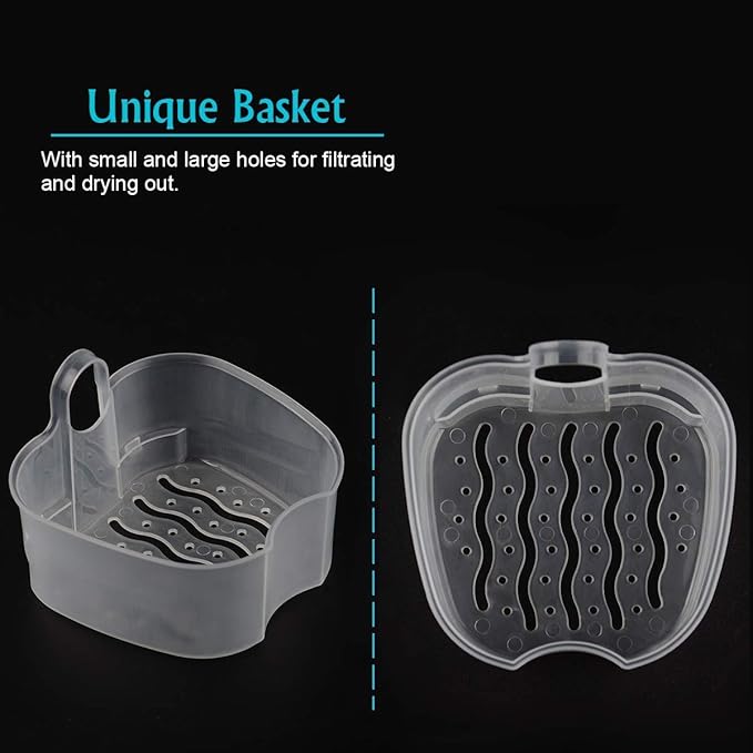 Coolrunner Denture Case, Denture Cup with Strainer, Denture Bath Box False Teeth Storage Box with Basket Net Container Holder for Travel, Retainer Cleaning (Green)