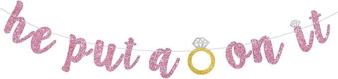 Glitter Pink He Put A Ring On It Banner Pre-Strung Engagement Decorations Bridal Wedding Party Backdrop Sign Garland Bachelorette Party Supplies,NO DIY