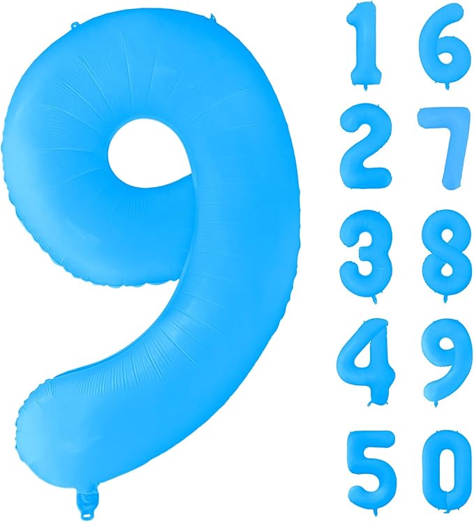 Fluorescent Blue Number Balloon 40 inch Giant Foil Helium Balloons Blue Number 9 Balloon for 9th Birthday Party Decorations