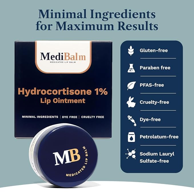 1% Hydrocortisone Lip Balm – Petrolatum-Free Relief for Chapped, Dry, or Irritated Lips due to Accutane, Isotretinoin associated Cheilitis, Weather Damage, and more - Unflavored