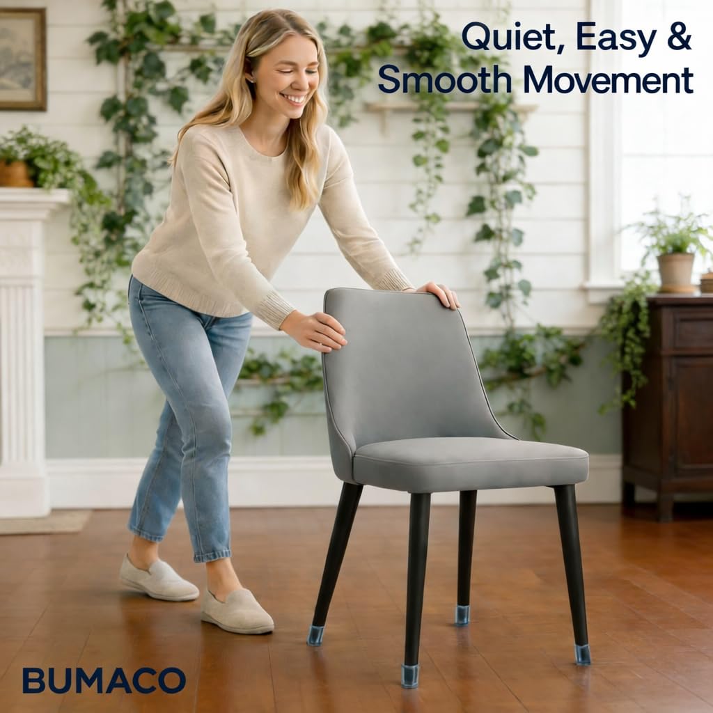 BUMACO 40Pcs Chair Leg Floor Protectors Chair Leg Protectors for Hardwood Floors Silicone Pads Covers to Protect Floors Universal L Clear Fit (1-5/16"~2")