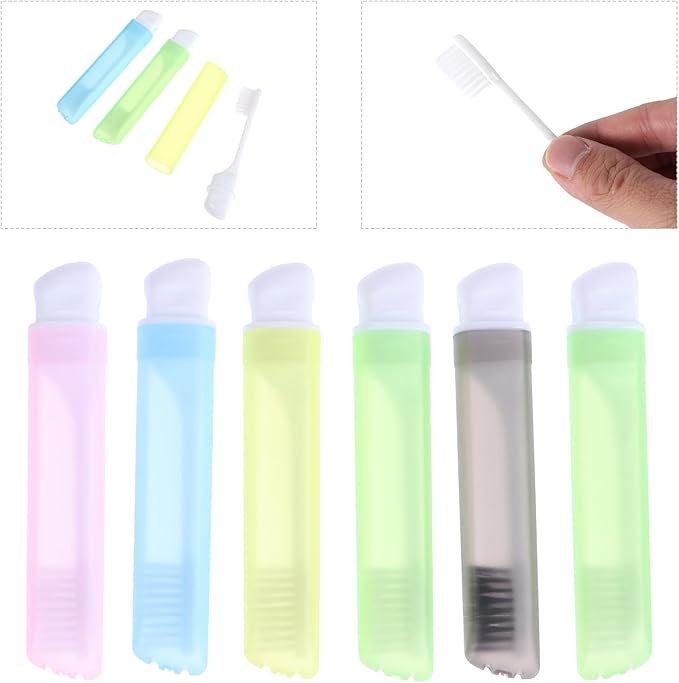 6Pcs Foldable Toothbrush Set with Soft Bristles, Portable Travel Toothbrush for Camping and Personal Oral Care, Compact Folding Handle for Adults Random Color Random Color