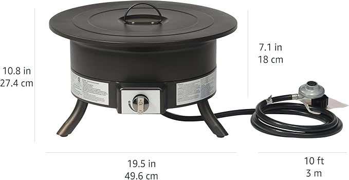 Amazon Basics Portable Propane Fire Pit, 19 inch Round Gas for Patio, 55,000 BTU Carry Strap