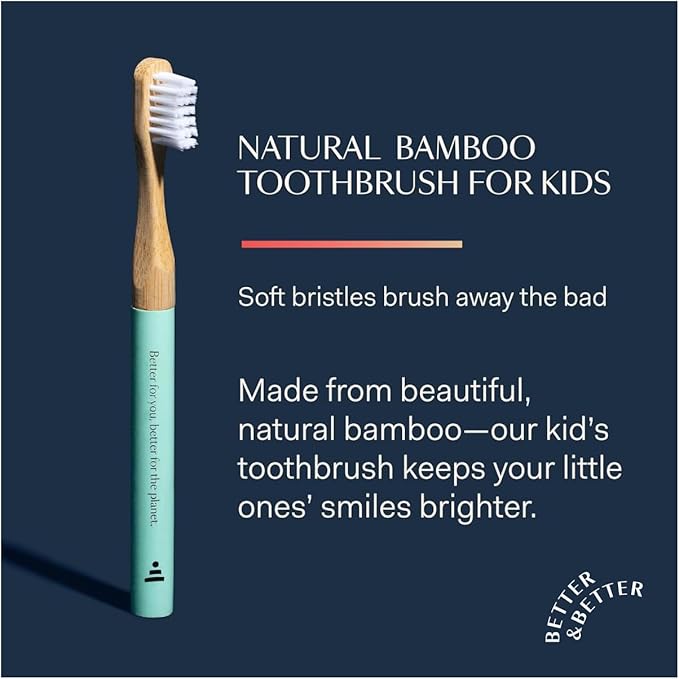 Better & Better Natural Bamboo Toothbrush for Kids | Extra Soft Bristle Toothbrush | 100% Plant-Based | Reusable Handle, Replaceable Brush Head | Eco-Friendly, Zero Plastic (Green)
