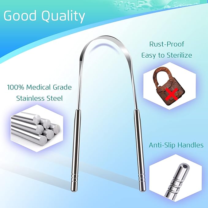 4PCS Tongue Scraper, Stainless Steel Tongue Cleaners, 100% BPA Free Fresher Tongue Tools, Healthy Oral Hygiene Brushes, Medical Grade Reusable Stainless Steel, Eliminate Bad Breath