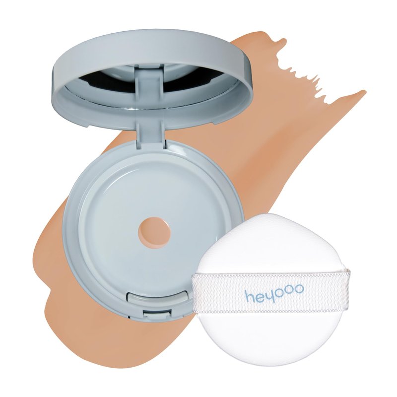 Heyooo Natural Glow Foundation - Light to Medium Coverage Cushion Foundation with Hyaluronic Acid & Tea Tree Extract - Vegan, Cruelty-Free Cream - K Beauty - 15g/0.52oz - Desert Sand