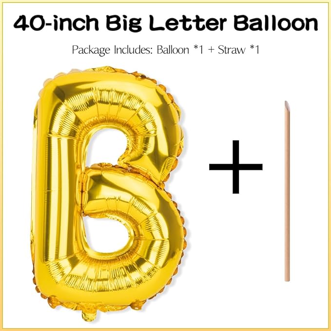Gold Letter Balloons 40 Inch B Balloon Letters B Alphabet Balloons Giant Letters With Straw Big Balloons Foil Large Gold Balloons For Birthday Party Decorations Wedding Thanksgiving Christmas Balloons