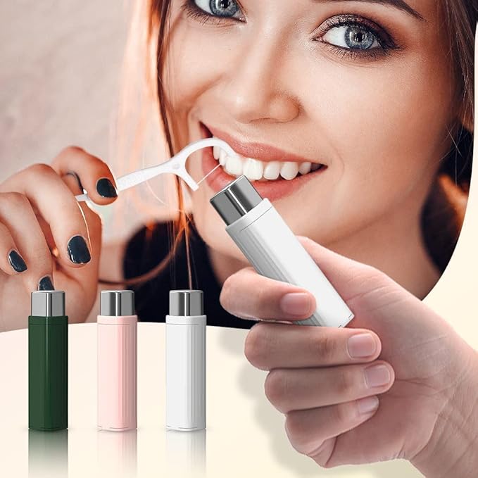 Portable Floss Dispenser with 100 Pcs Dental Floss, Dental Floss Dispenser Dental Floss Picks Case,Portable Automatic Floss Dispenser Floss Organizer Travel Floss Case (White-3PCS)