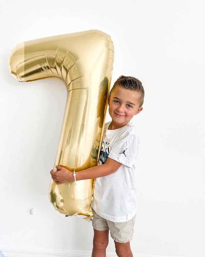 Champagne Gold Number 7 Balloon 40 Inch, White Gold 7 Balloon Number, 7th Birthday Decorations, Light Gold Party Supplies for Boys Girls