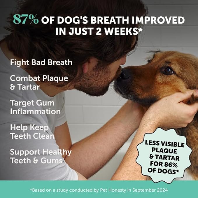 Dog Breath Freshener Dental Powder for Teeth Cleaning Plaque Off, Dental Care for Dogs, Tartar Remover for Teeth with Natural Herbal Blend + Postbiotics (Mint - 30 Servings)