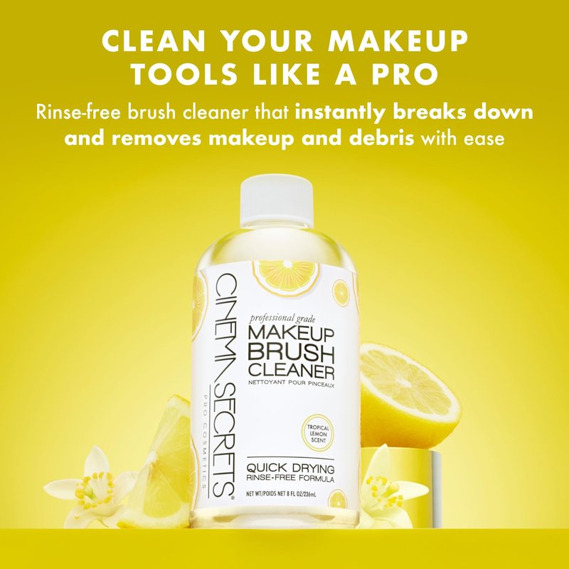 Cinema Secrets Original Makeup Brush Cleaner Solution - Professional Cleanser for Makeup Brushes - Quick-Drying, Rinse-Free Formula - Removes Stubborn Waterproof Make Up - Lemon (16 fl oz)