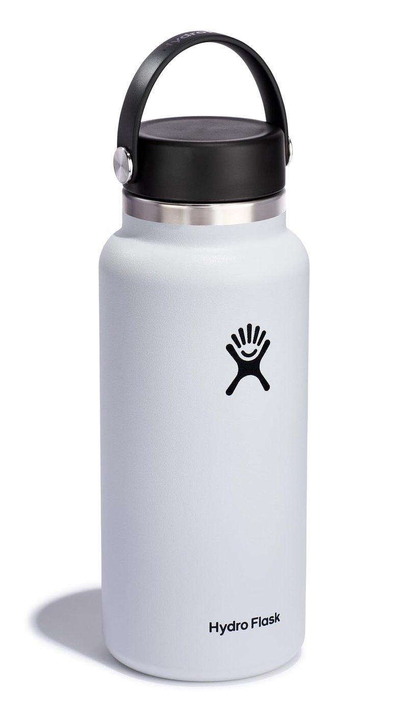 Hydro Flask Water Bottle - Insulated Stainless Steel - Wide Mouth Flex Lid, Non Spill, Leakproof and Refillable in 32 Oz White