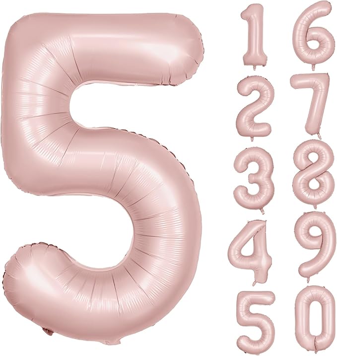 40 inch Pink Number Balloon Light Pink 5 Balloon Matte pink Number 5 Balloon for 5th Birthday Party Decorations