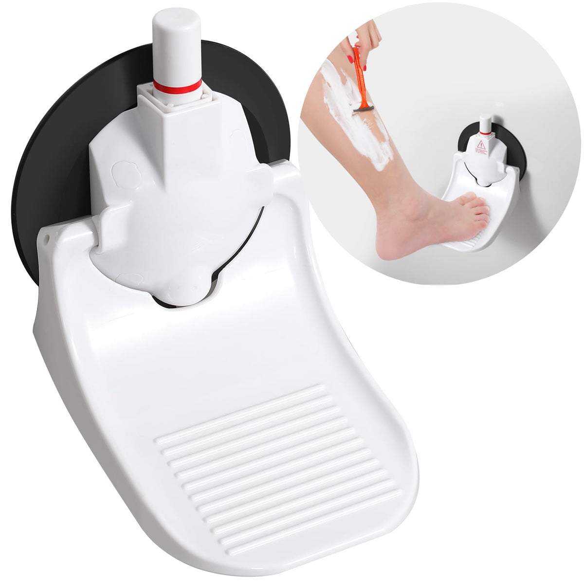 Shower Foot Rest for Shaving Legs with Upgraded Industrial Suction Cup, Only Fit Smooth & Non-Porous & Bigger 5.2 Inches Tile Wall, White, Pack of 1